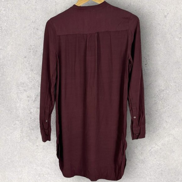 Aritzia Wilfred Burgundy Wine High Low Blouse Tunic Dress Size XS Long Sleeve - Picture 5 of 12